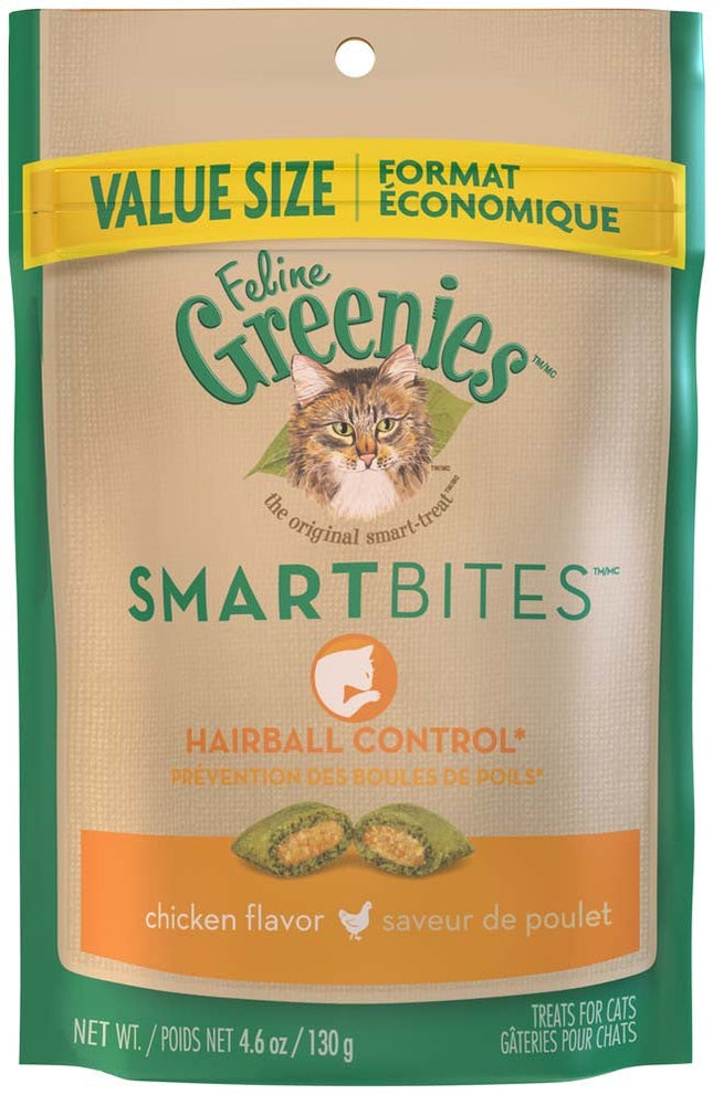 Greenies FELINE SMARTBITES Hairball Control Chicken Flavor Cat Treat 4.6 oz