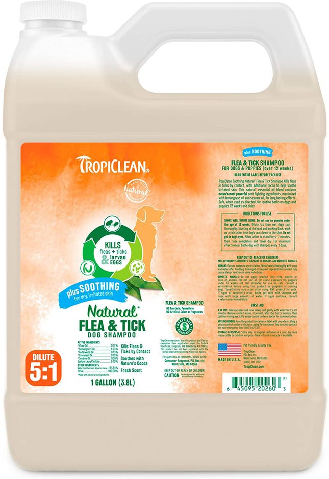 TropiClean Natural Flea Tick Soothing Shampoo for Dogs 1ea-1 gal