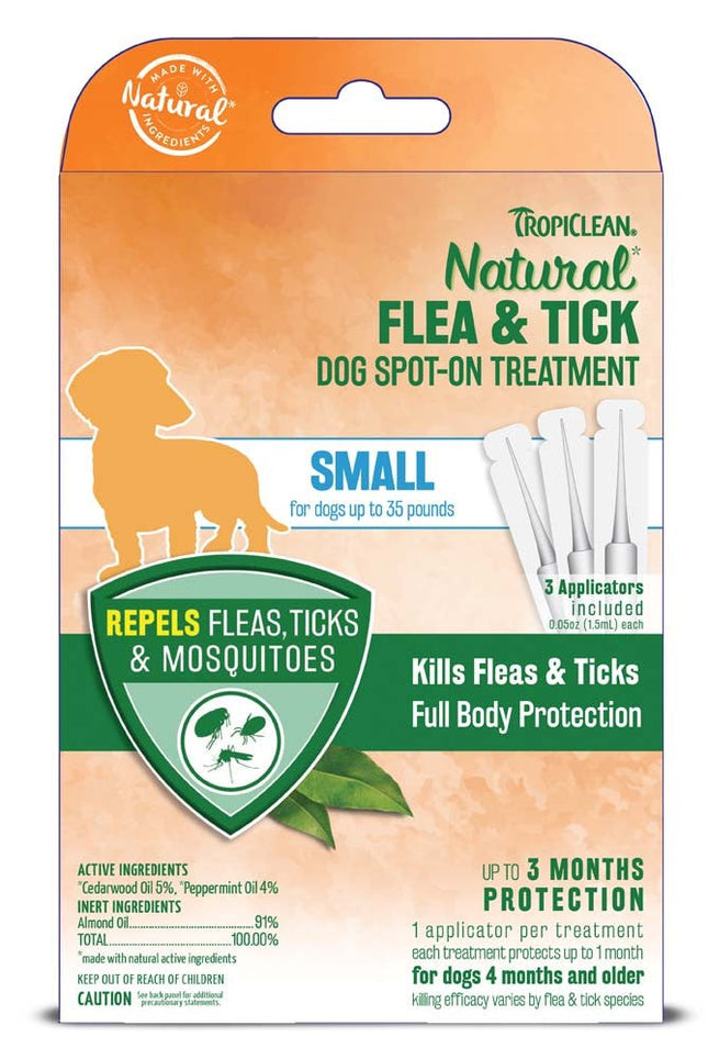 Tropiclean Natural Flea and Tick Spot On Treatment Small Dog 3Pk