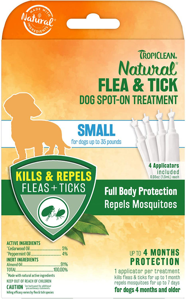 TropiClean Natural Flea  Tick Spot On Treatment for Dogs 3 Applicator, 1ea/6Pc, SM