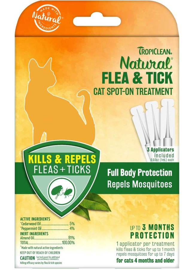 Tropiclean Natural Flea and Tick Spot On Treatment For Cats 3 Ct