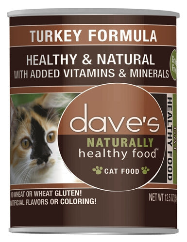 Daves Naturally Healthy Cat Food; Turkey Formula 12.5oz. (Case Of 12)