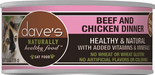 Daves Naturally Healthy Cat Food, Beef and Chicken Dinner 5.5Oz (Case Of 24)