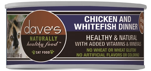 Daves Naturally Healthy Cat Food; Chicken and White Fish Dinner 5.5Oz (Case Of 24)
