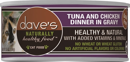 Daves Naturally Healthy Cat Food; Tuna and Chicken Dinner In Gravy 5.5Oz (Case Of 24)