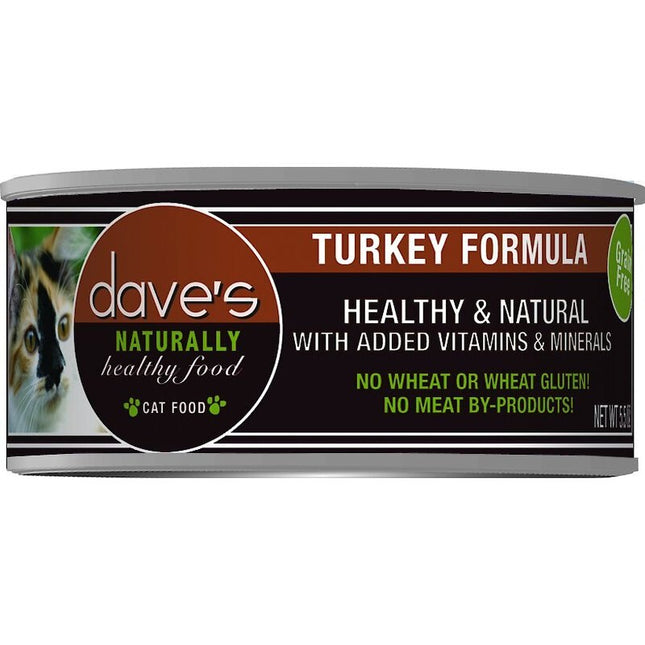 Dave'S Pet Food Naturally Healthy Cat Food Turkey Formula Case Brown 5.5 Oz