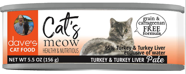 Daves Cat?s Meow 95% Turkey and Turkey Liver Pat? - 5.5 oz (Case of 24)