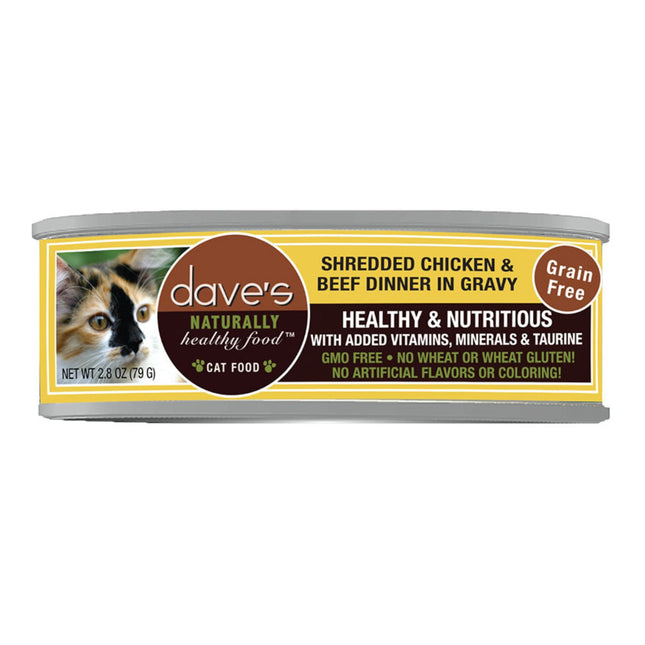 Dave Cat Grain Free Shredded Chicken N Beef 2.8 Oz (Case Of 24)