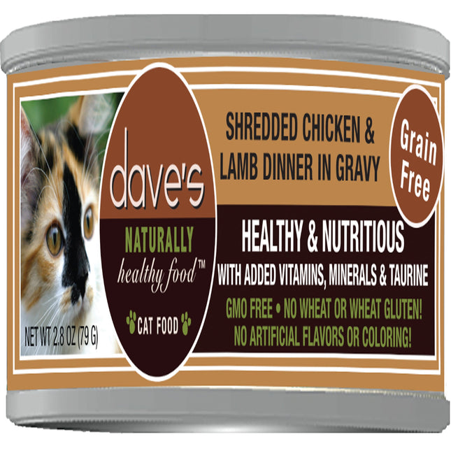 Dave Cat Grain Free Shredded Chicken N Lamb 2.8 Oz (Case Of 24)