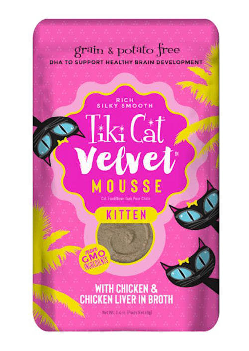 Tiki Pets Cat Kitten Mousse with Chicken and Chicken Liver in Broth 2.4oz. (Case Of 12)