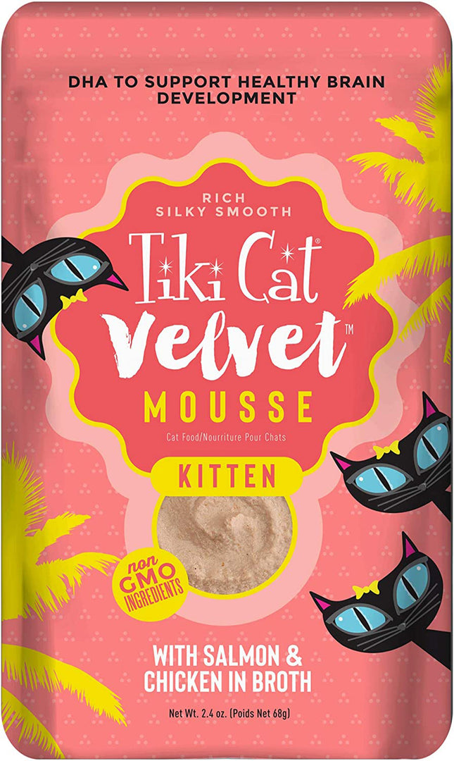 Tiki Pets Cat Velvet Kitten Mousse with Salmon and Chicken in Broth 2.4oz (Case Of 12)