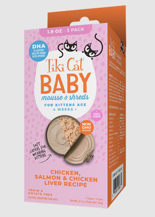 Tiki Pet Cat Mousse Kitten Salmon Chicken Liver 5.7Oz (3 per Pack)