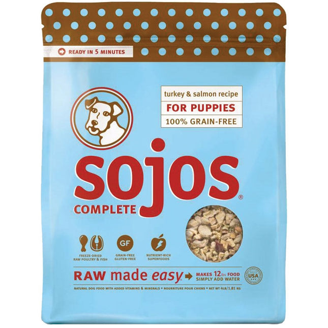 Sojos Complete Turkey and Salmon Puppy Recipe Grain-Free Freeze-Dried Raw Dog Food, 4 Lbs