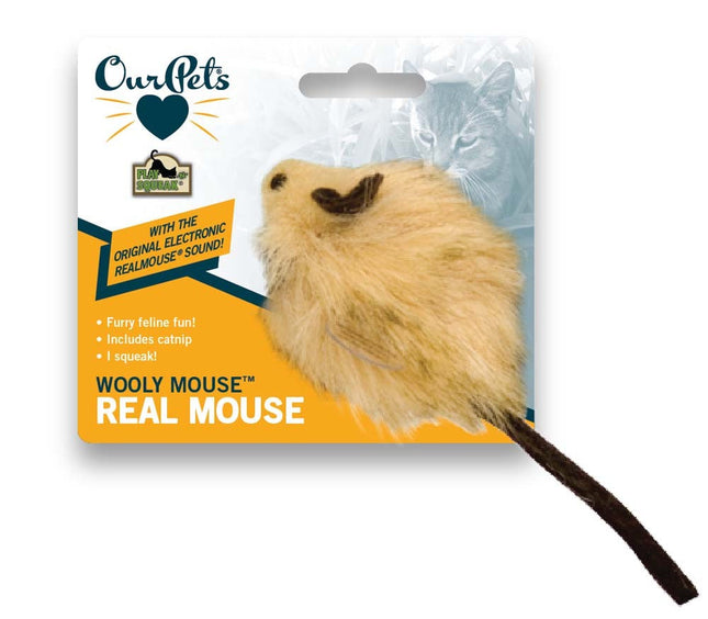 Ourpets Wooly Mouse Squeaking Long-Haired Mouse Cat Toy With Catnip Inside Brown 1Ea