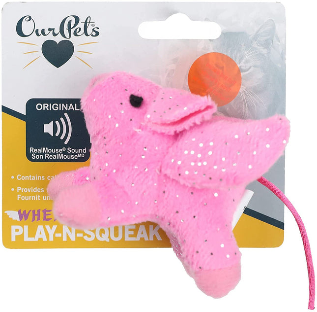 OurPets Play N Squeak Pigs Fly Catnip Toy Pink