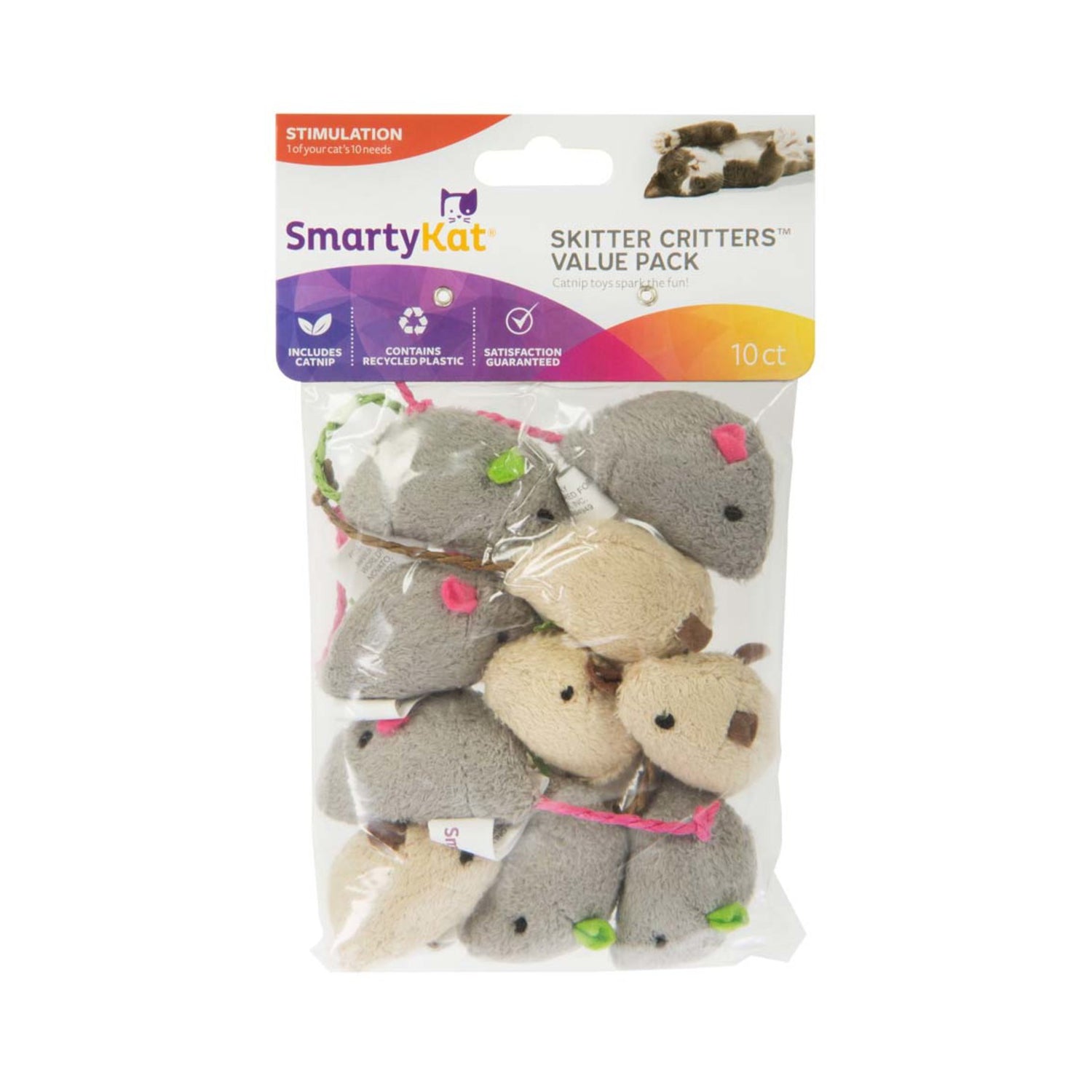 SmartyKat Skitter Critters Mice Catnip Toy Grey; Tan 10 Count