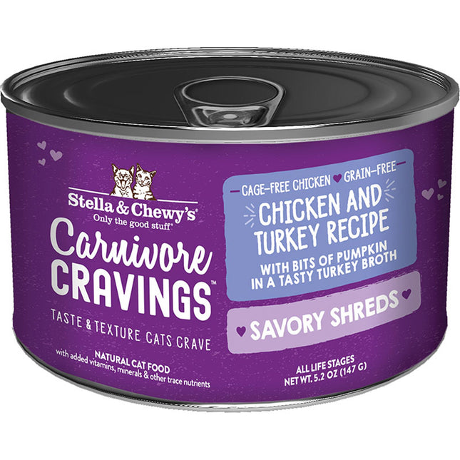 Stella and Chewys Cat Carnivore Cravings Shred Chicken and Turkey 5.2Oz. (Case Of 24