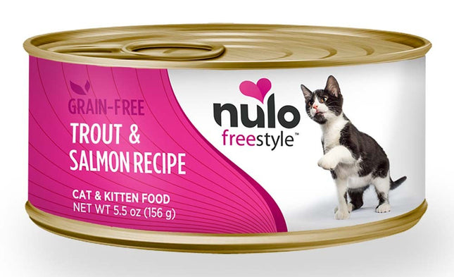 Nulo Grain Free Trout and Salmon Recipe Canned Cat Wet Food 5.5 oz 24 Pack