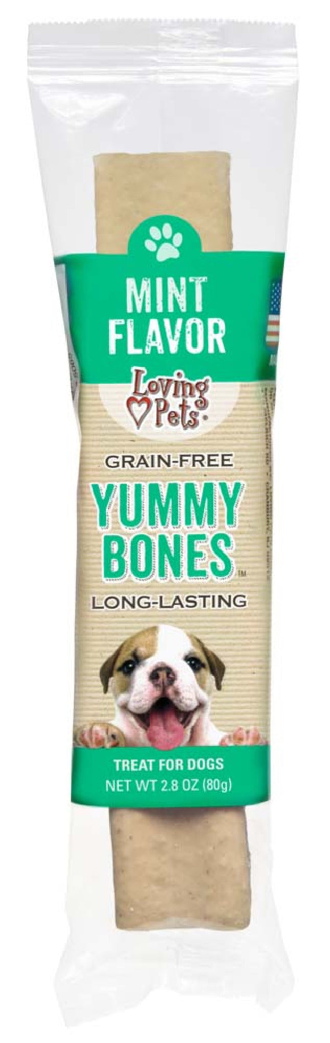 Loving Pets Yummy Bone Mint Flavor Filled Dog Treat Wrapped 2.8 oz