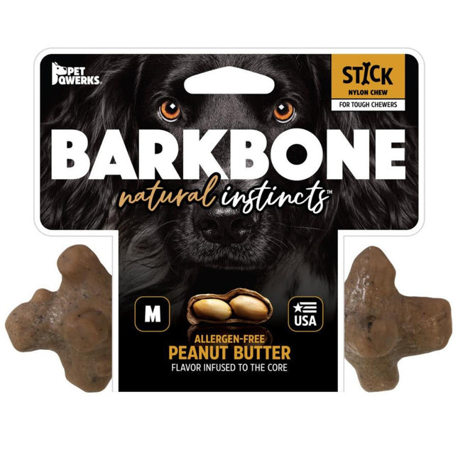 Pet Qwerks Barkbone Natural Instincts Nylon Stick Dog Chew Toy Peanut Butter: 1ea/MD