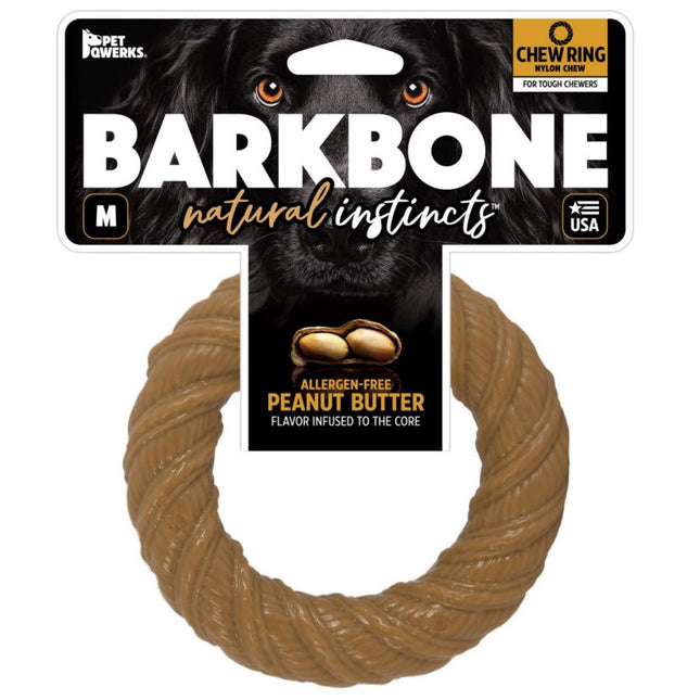 Pet Qwerks Barkbone Natural Instincts Nylon Chew Ring Dog Toy Peanut Butter: 1ea/MD