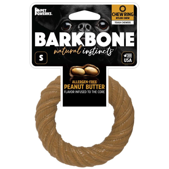 Pet Qwerks Barkbone Natural Instincts Nylon Chew Ring Dog Toy Peanut Butter: 1ea/SM