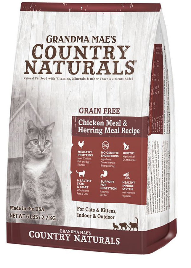 Grandma Maes Country Naturals Cat Grain Free Chicken Meal and Herring Meal Recipe for Cats and Kittens 12lbs.