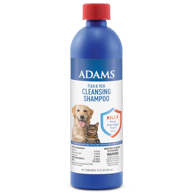 Adams Flea and Tick Cleansing Shampoo for Cats and Dogs 12 Ounces