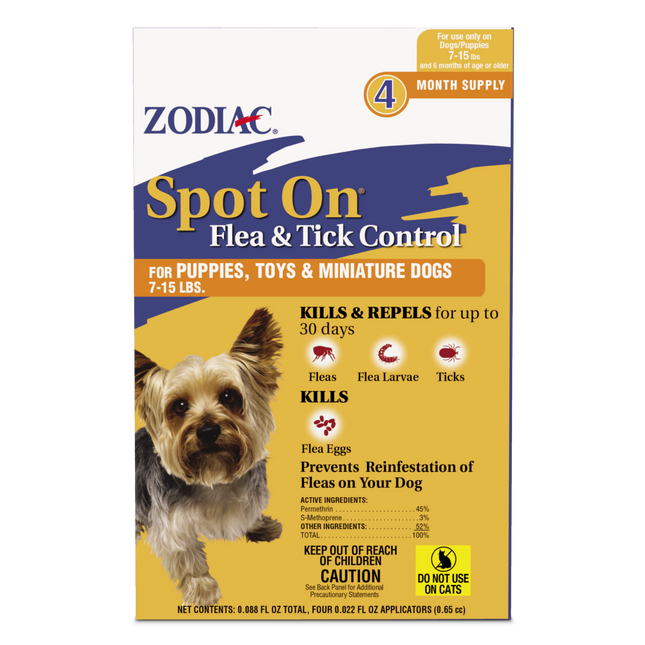 Zodiac Flea and Tick Spot On for Puppies 7-15 Pounds 4 Pack