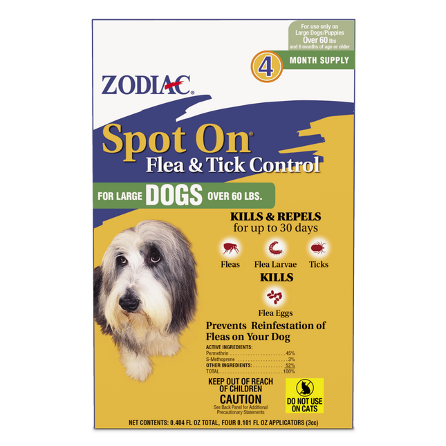 Zodiac Flea and Tick Spot On for Dogs Large Over 60 Pounds 4 Pack